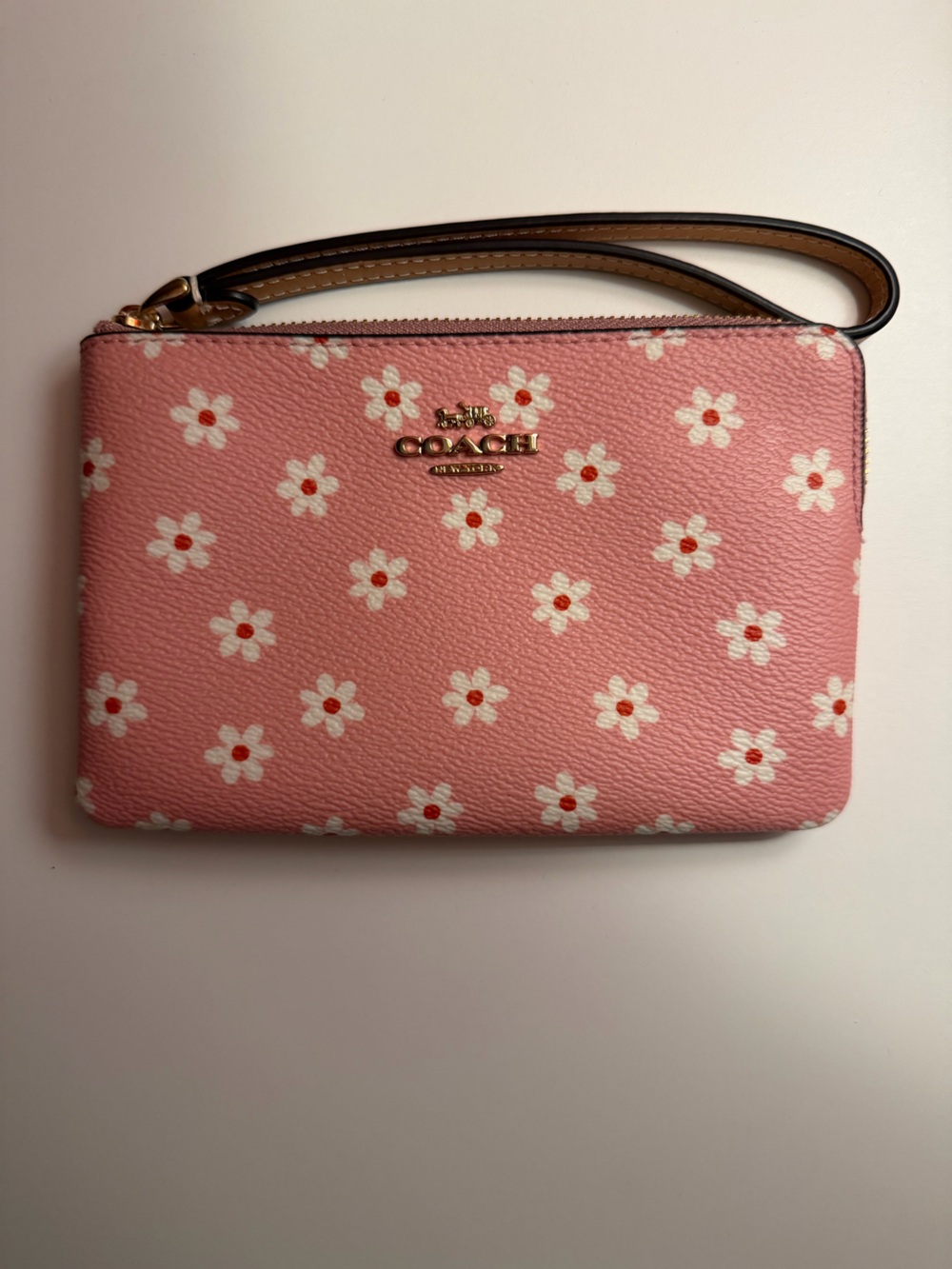 Coach Pink Daisy Zip Wristlet Card Holder